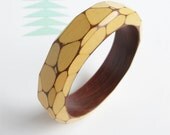 Faceted Wood Bangle Bracelet Modern Spring Geo Sunflower Yellow