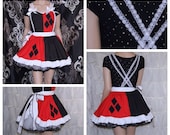 Harley Quinn Black Red Diamonds Pinafore Apron Costume Skirt Adult ALL Sizes - MTCoffinz - Ready to Ship