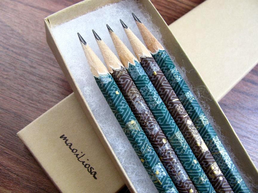 pencils made with japanese paper - set of 5 - fuji fog