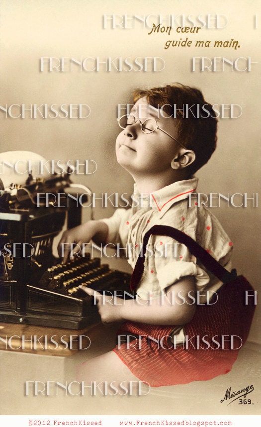 Instant Download Boy in Love VALENTINE Mothers Day Antique TYPEWRITER French postcard Digital Scan