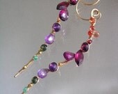 In Between the Rainbow...Gemstone Encrusted Signature and Original Gold Filled Curved Vine Earrings..amethyst sapphire garnet emerald
