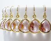 20% off -  4 Sets of Bridesmaid Earrings, Pink Sapphire, Gold or Silver, pick your color, simple drop earrings - bridal discount available