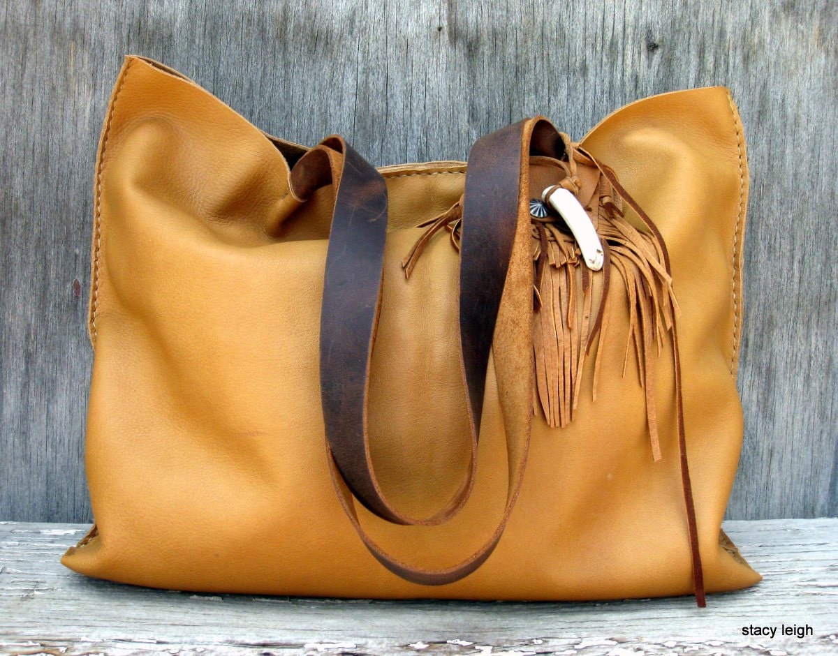 Rustic Leather Tote Bag in Butterscotch Caramel by Stacy Leigh