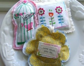 Lavender sachets, Lavender Sachet set of 3,  three Sachets,  Sachet set of 3, bird sachet, flower Sachet,  Spring Garden sachet -  No. 266