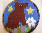 Handmade, original Bear pin with flowers