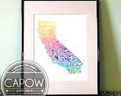 California - typography map art print 8x10 - customizable state poster custom wedding engagement graduation gift anniversary wall art decor