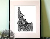 Idaho - typography map art print 8x10 - customizable state poster custom wedding engagement graduation gift anniversary wall art decor