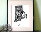 Rhode Island - typography map art print 8x10 - customizable personalized state poster custom wall decor engagement wedding housewarming gift