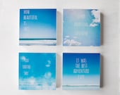 Set of 4 bright blue beach photo blocks - home decor wall art summer ocean typography beach decor - SusannahTucker