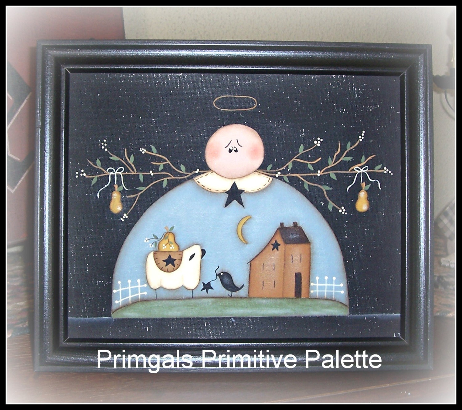 Primitive Angel Picture Saltbox Sheep Canvas Home Decor by Primgal