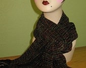 Hand woven chenille scarf with copper and green