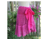 May Sale Crochet Skirt Hand Crocheted - Party Skirt Tunic Capelet - Fuchsia Pink - Size S/M by Annie Briggs 'CANDY'