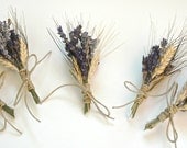 3 Custom Lavender  and Wheat Boutonnieres or Corsages