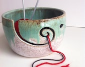 Large Size White Green Wheel Thrown Yarn Bowl - Made to order