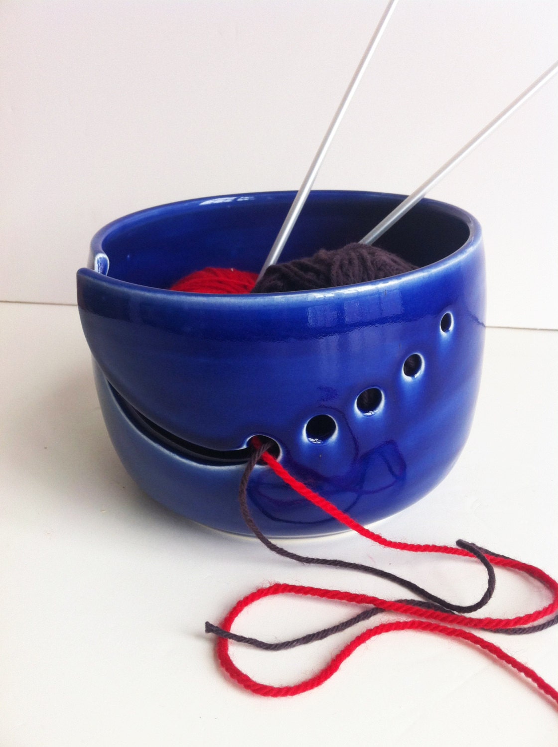 Large Size Cobalt Blue Ceramic Wheel Thrown Yarn Bowl - Made To Order