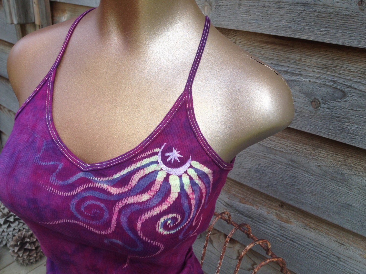 Batik and Moon Print - Deep FuchsiaTank Top