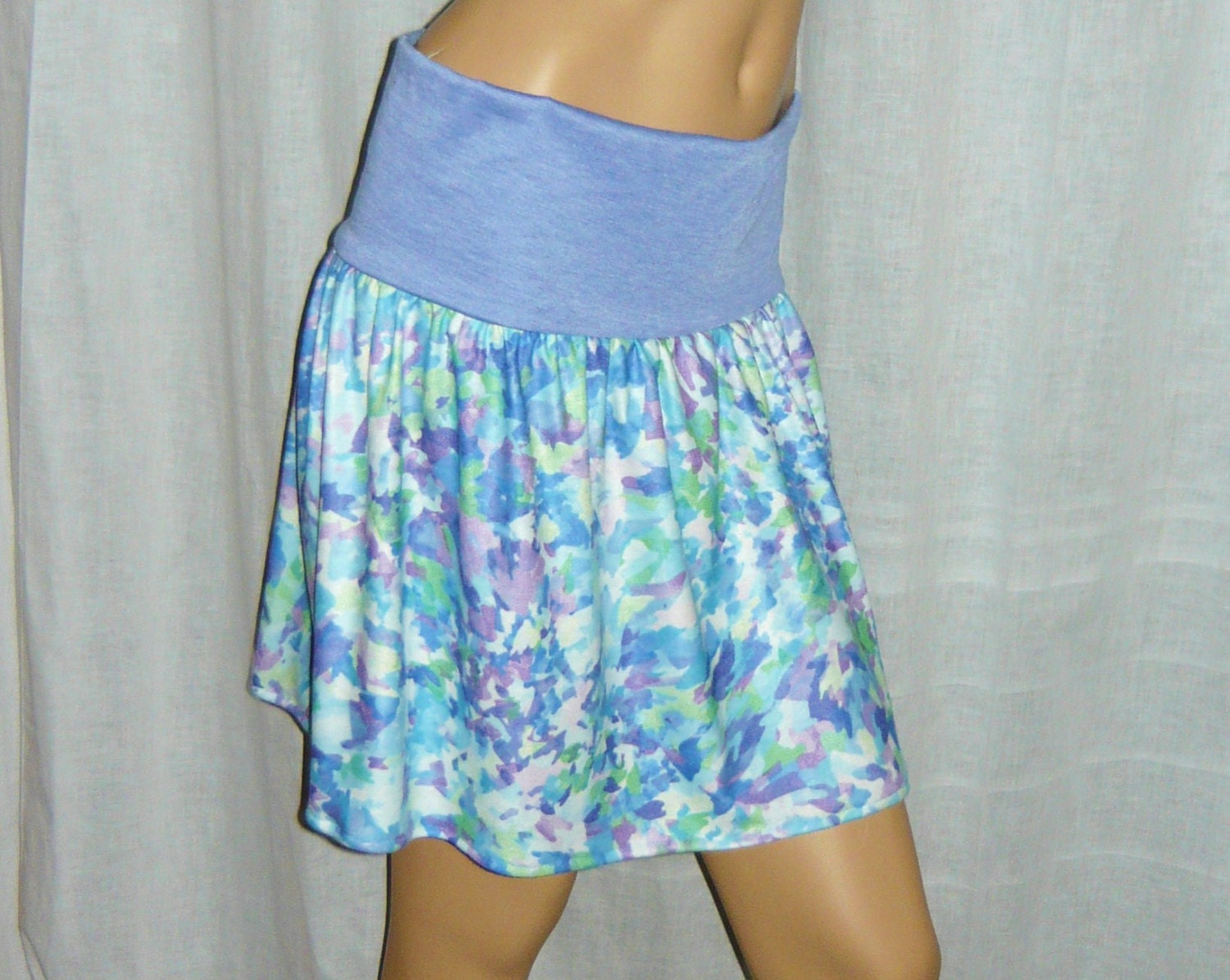 Periwinkle Maxi Skirt Purple and Black Fold over top Flirty Mini Medium-Large Cotton Jersey Phatcatpatch