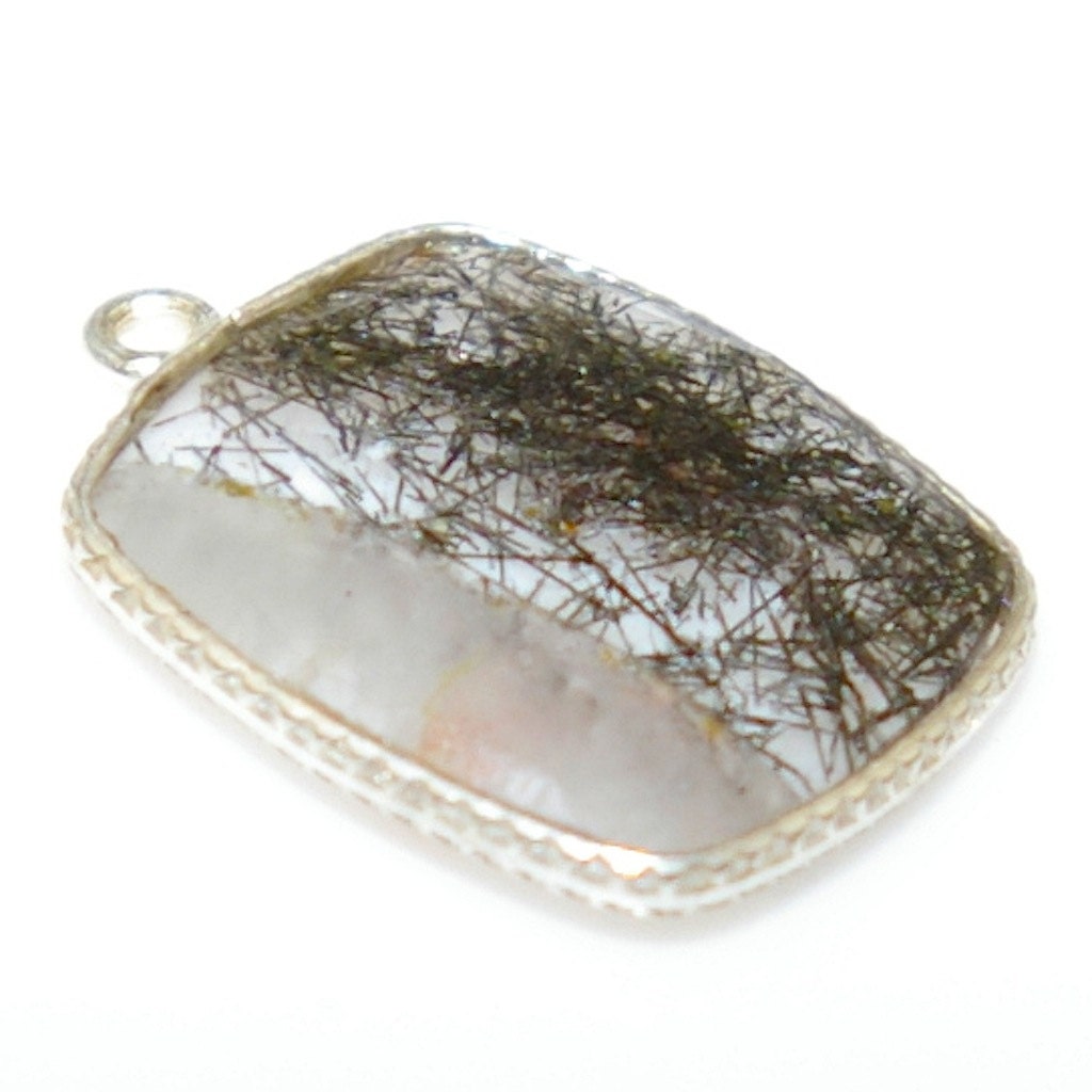 Sterling Silver Edged Tourmalinated Quartz Pendant