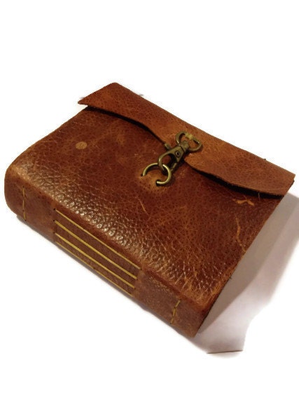 HUGE SALE Handmade Rusty Brown Leather Journal with Bronze Clasp-9x6" FREE Monogram