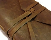 HUGE SALE Envelope Style Leather Journal in Montana Brown - 9"x6" Large - FREE Monogramming - Choose your own journal color