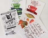 What Katie Does 5 Postcards pack - Wonder Cat, Tea, Coffee
