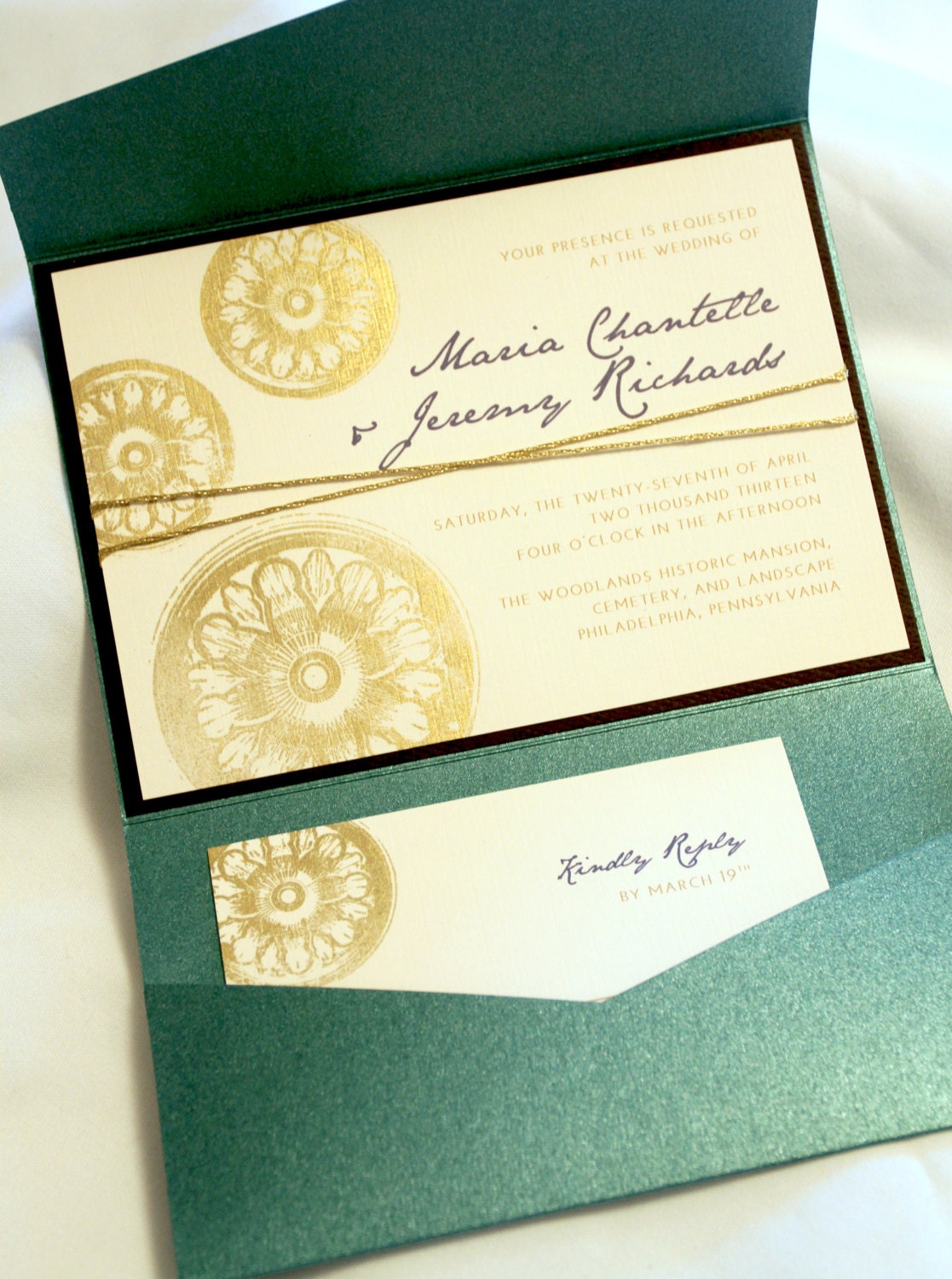 Elegant Hand Stamped Steampunk Pocketfold Invitation Set