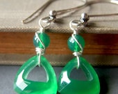 Green Onyx Earrings on Sterling Silver . Wirewrapped Gemstone Briolette Dangle . Emerald Glow