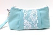Wedding Clutch Purse Rectangular Wristlet - Lace on Mint Blue Green