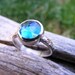 London Blue Topaz Silver Ring,  Rose Cut Blue Topaz Ring, Vintage Like Pattern Silver Ring Band, December Birthstone Jewelry