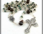 St Paul of The Cross Passionist Emblem Rosary Beads in African Turquoise and Tibetan Agate by Unbreakable Rosaries
