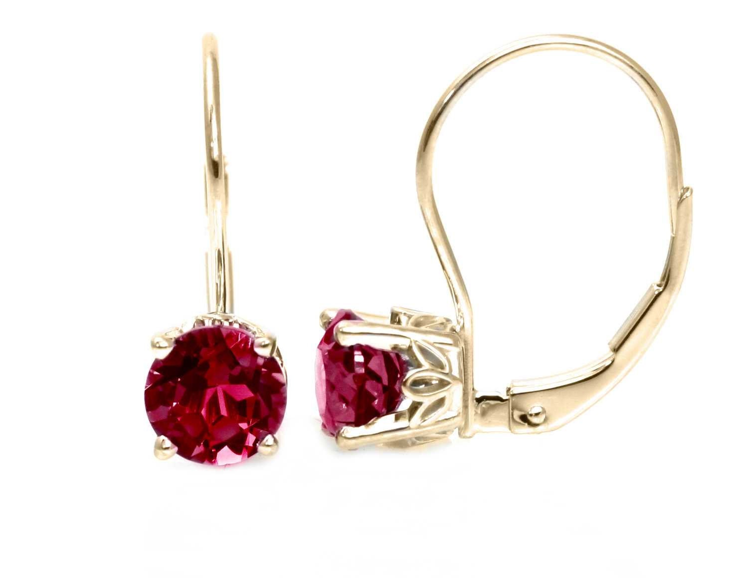 14K Ruby Earrings 6mm Ruby Studs July Birthstone Stud Earrings Lever Back Leverback 14K White or Yellow Gold