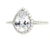 Moissanite Engagement Ring Diamond Halo Custom Pear Setting 14K 18K White Yellow Rose Gold Platinum Bridal Jewelry