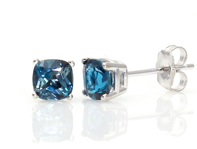 14K London Blue Topaz Earrings 5mm Studs Cushion Stud Earrings December Birthstone 14K White or Yellow or Rose Gold