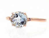 14K Aquamarine Ring Fleur de Lis 14K White Yellow Rose Gold March Birthstone Ring