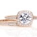 Rose Gold Moissanite Engagement Ring Wedding Band Set Cathedral Diamond Halo 14K Conflict Free Diamond Alternative Custom Bridal Jewelry