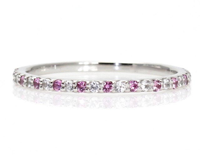 14K White & Pink Sapphire Anniversary Band Stacking Ring Wedding Band White Yellow Rose Gold