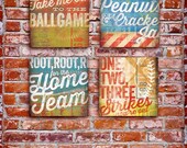 Set of 4 baseball typography word art graphic wall art  canvas panel 10 x 10 by stephen fowler