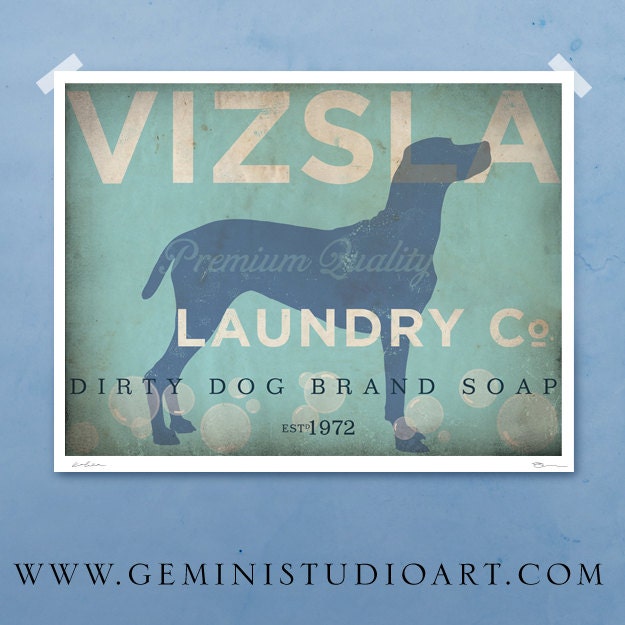 Vizsla laundry company laundry room artwork giclee archival signed artists print 12 x 16
