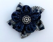 Recycled Silk flower Pin Nautical Navy