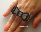 BOW GLITTER adjustable ring laser cut