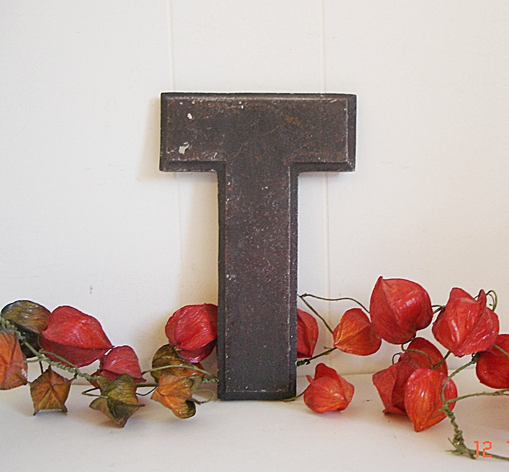 Vintage Marquee Letter T Industrial Metal Letter Wagner Sign Co.