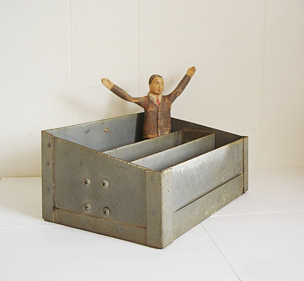 Vintage Metal Divided Box Bin Organizer Vintage Industrial Box