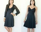 70s VTG Sexy Black Wiggle Dress with Matching Sheer Jacket Top S