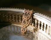 Dreamcatcher - long antiqued brass necklace with feathers