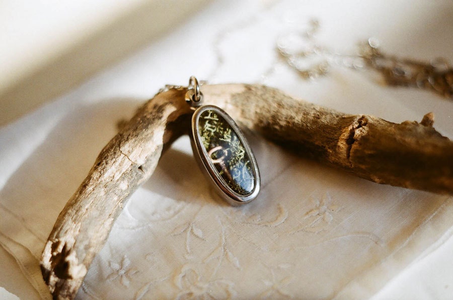 Woodland terrarium necklace with tiny skeleton key