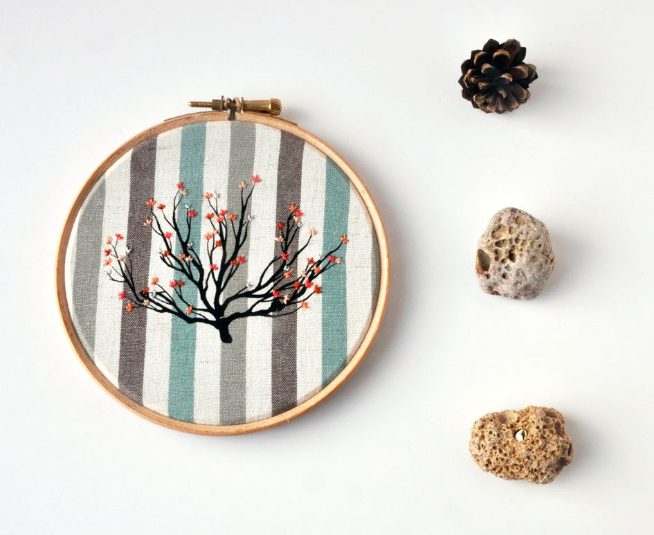 Shrub 7 - embroidery hoop art wall hanging