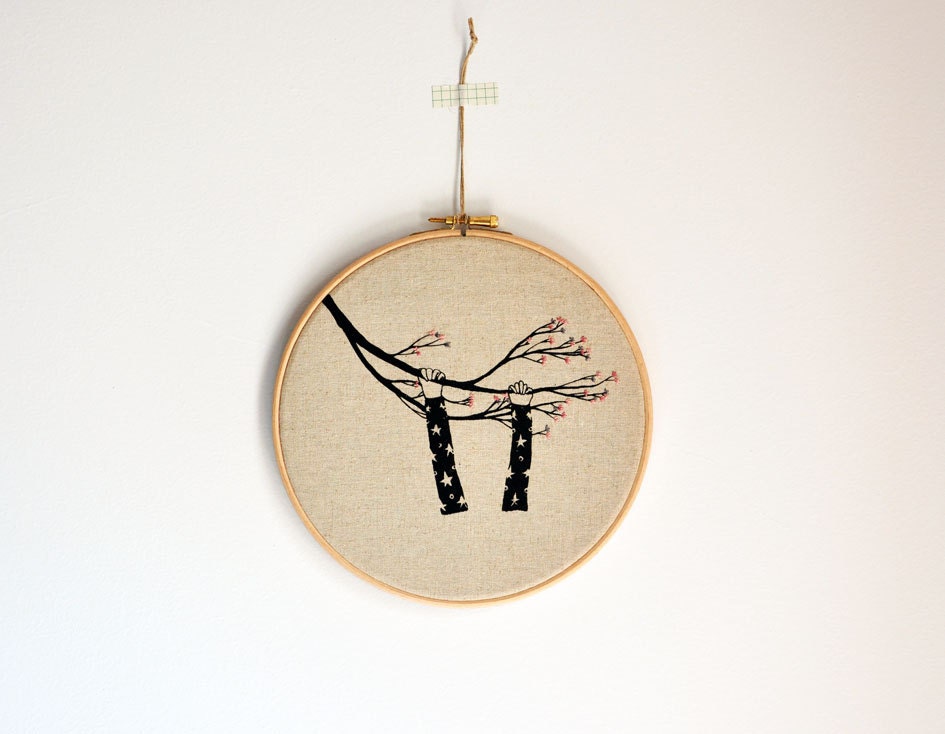 The Climber II - embroidery hoop art