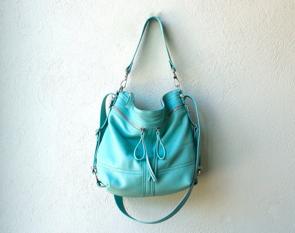 PETITE HOBO PACK  'three in one' - leather backpack - with two outside zippered pockets - choose your colors and finishes