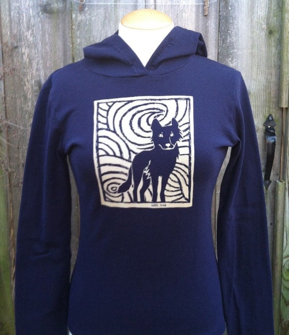 Midnight Wolf Long Sleeve Navy Women's Hoodie