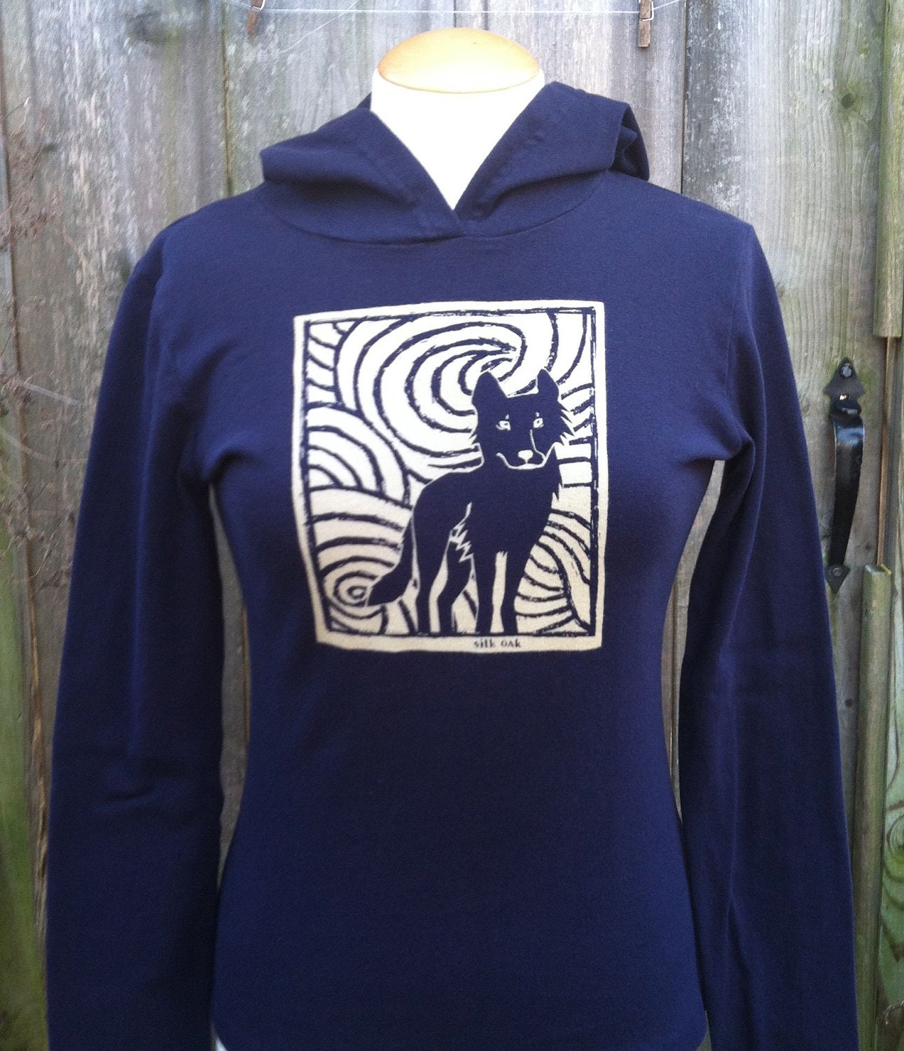 Midnight Wolf Long Sleeve Navy Women's Hoodie